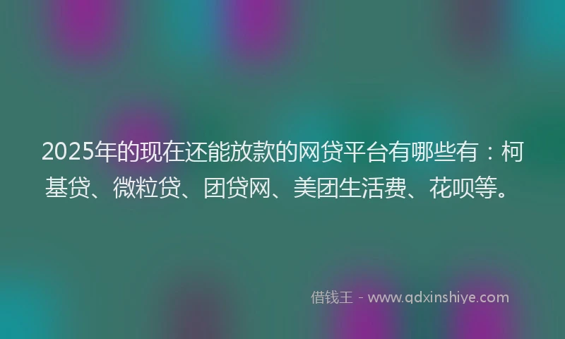 2025年的现在还能放款的网贷平台有哪些有：柯基贷、微粒贷、团贷网、美团生活费、花呗等。