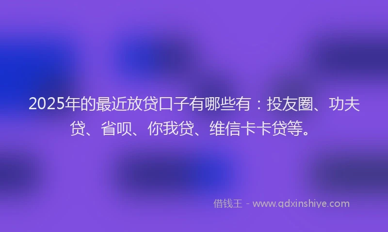 2025年的最近放贷口子有哪些有：投友圈、功夫贷、省呗、你我贷、维信卡卡贷等。
