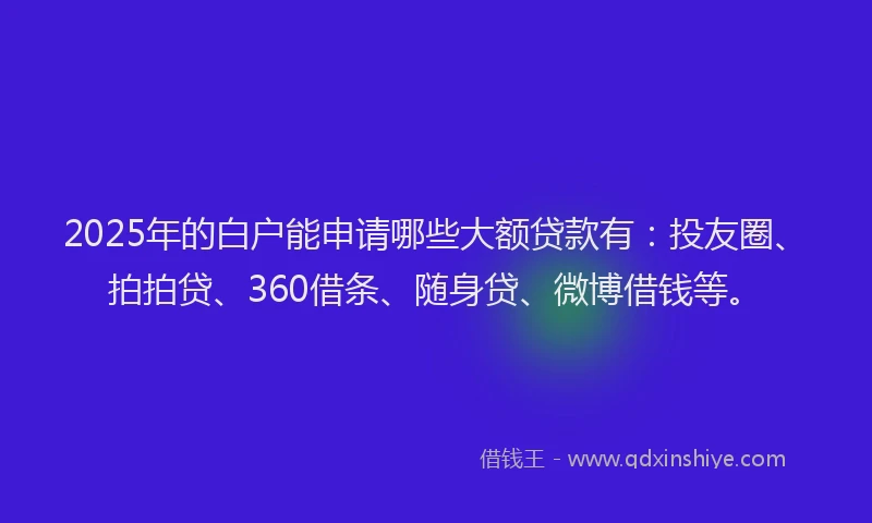 2025年的白户能申请哪些大额贷款有：投友圈、拍拍贷、360借条、随身贷、微博借钱等。