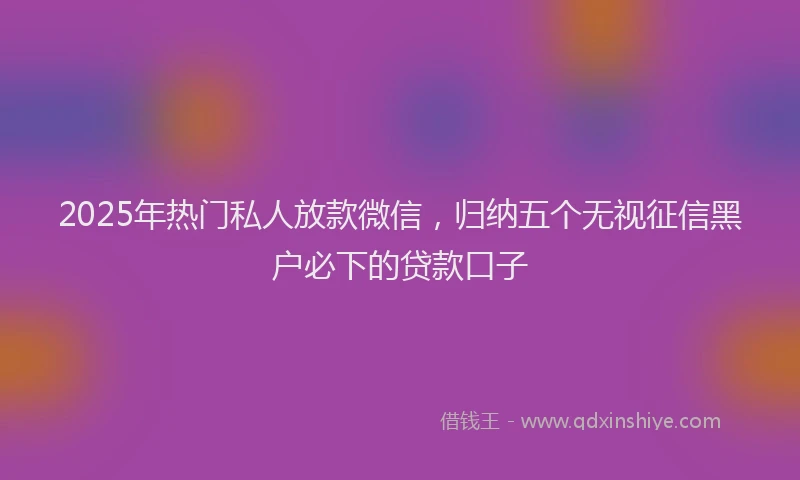 2025年热门私人放款微信，归纳五个无视征信黑户必下的贷款口子