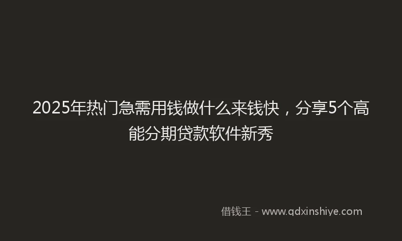 2025年热门急需用钱做什么来钱快，分享5个高能分期贷款软件新秀