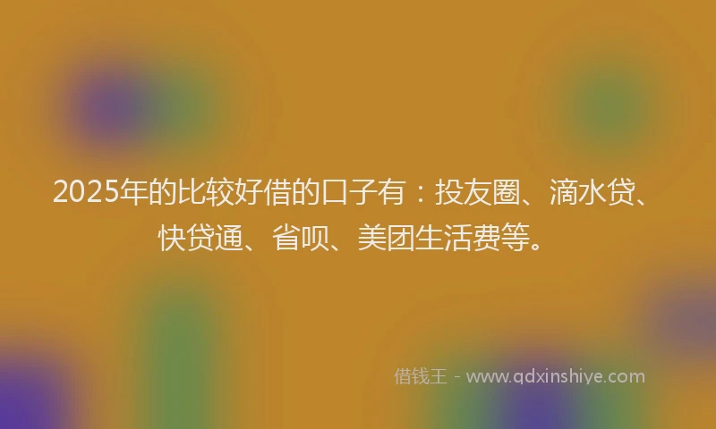 2025年的比较好借的口子有：投友圈、滴水贷、快贷通、省呗、美团生活费等。