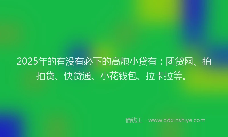2025年的有没有必下的高炮小贷有：团贷网、拍拍贷、快贷通、小花钱包、拉卡拉等。