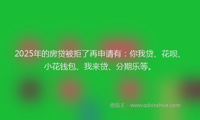 2025年的房贷被拒了再申请有：你我贷、花呗、小花钱包、我来贷、分期乐等。