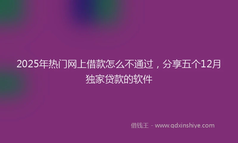2025年热门网上借款怎么不通过，分享五个12月独家贷款的软件