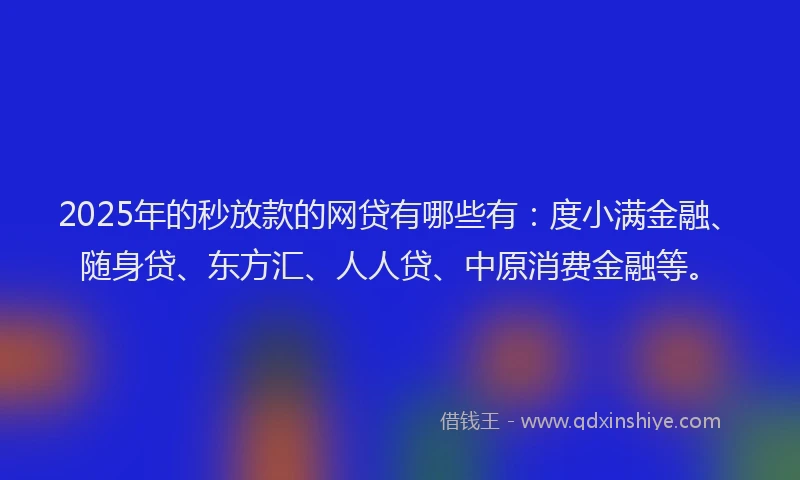 2025年的秒放款的网贷有哪些有：度小满金融、随身贷、东方汇、人人贷、中原消费金融等。
