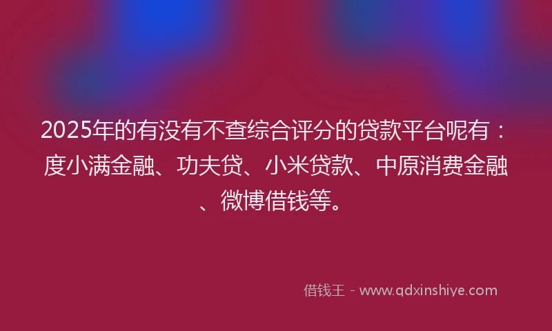 2025年的有没有不查综合评分的贷款平台呢有：度小满金融、功夫贷、小米贷款、中原消费金融、微博借钱等。