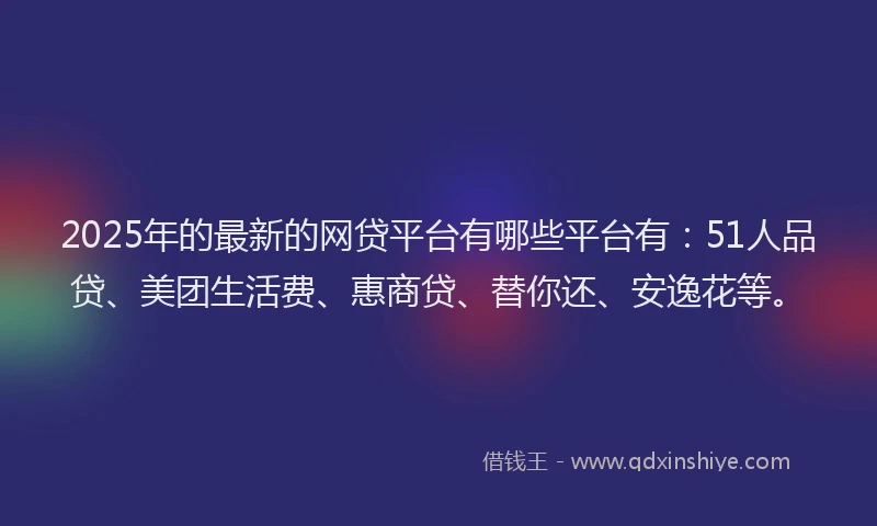 2025年的最新的网贷平台有哪些平台有：51人品贷、美团生活费、惠商贷、替你还、安逸花等。