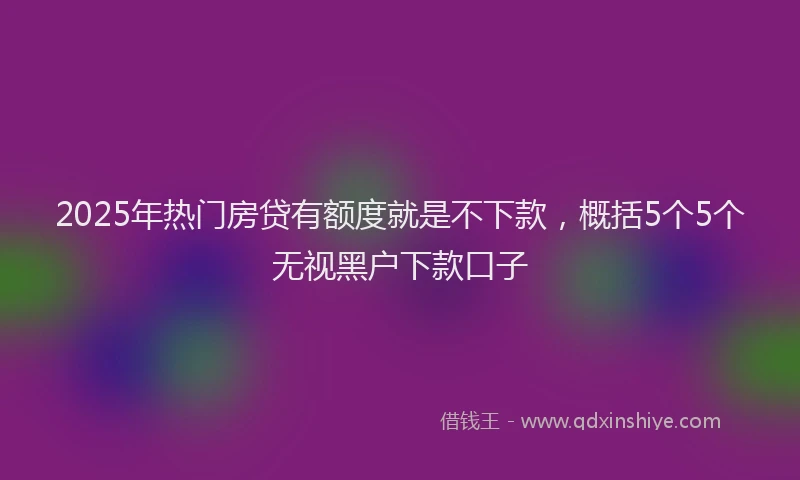 2025年热门房贷有额度就是不下款，概括5个5个无视黑户下款口子