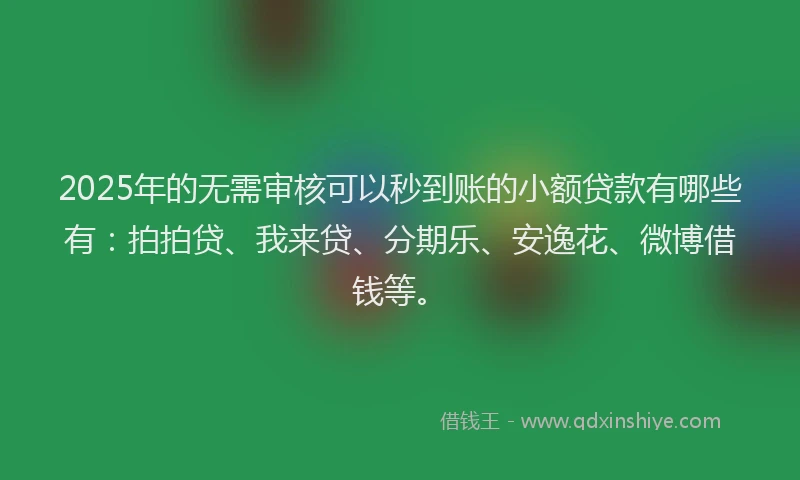 2025年的无需审核可以秒到账的小额贷款有哪些有：拍拍贷、我来贷、分期乐、安逸花、微博借钱等。