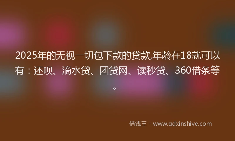 2025年的无视一切包下款的贷款,年龄在18就可以有：还呗、滴水贷、团贷网、读秒贷、360借条等。