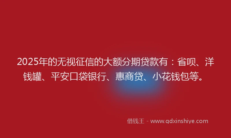 2025年的无视征信的大额分期贷款有：省呗、洋钱罐、平安口袋银行、惠商贷、小花钱包等。