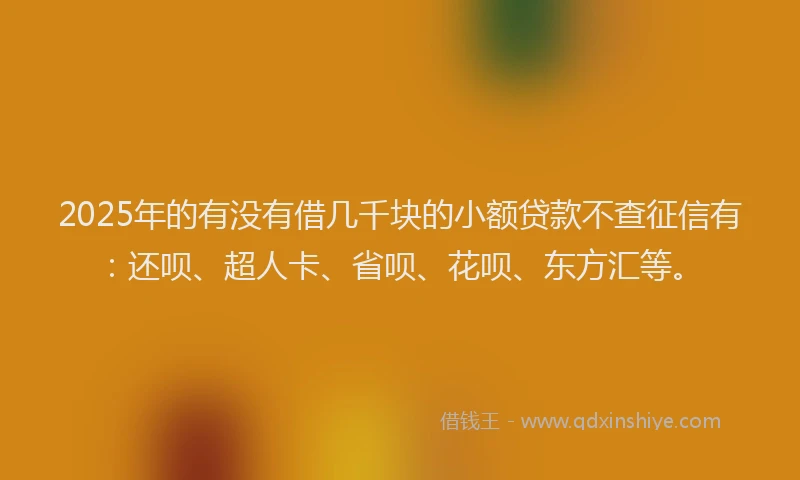 2025年的有没有借几千块的小额贷款不查征信有：还呗、超人卡、省呗、花呗、东方汇等。