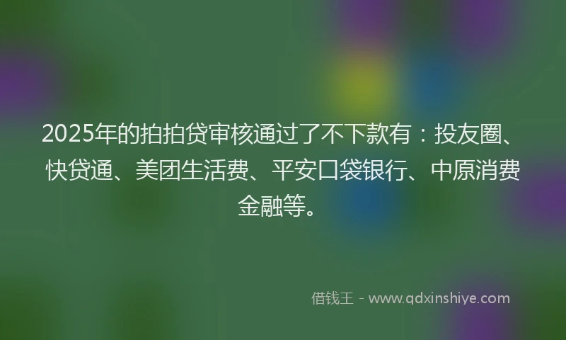 2025年的拍拍贷审核通过了不下款有：投友圈、快贷通、美团生活费、平安口袋银行、中原消费金融等。