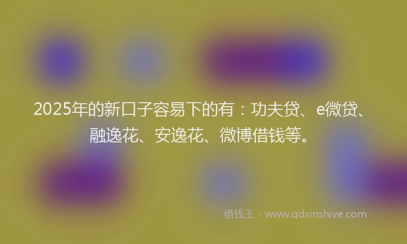 2025年的新口子容易下的有：功夫贷、e微贷、融逸花、安逸花、微博借钱等。