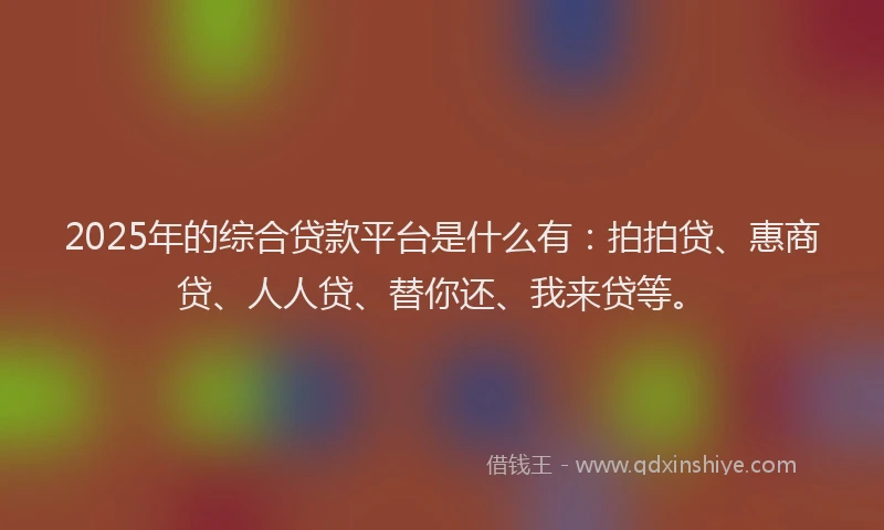2025年的综合贷款平台是什么有：拍拍贷、惠商贷、人人贷、替你还、我来贷等。