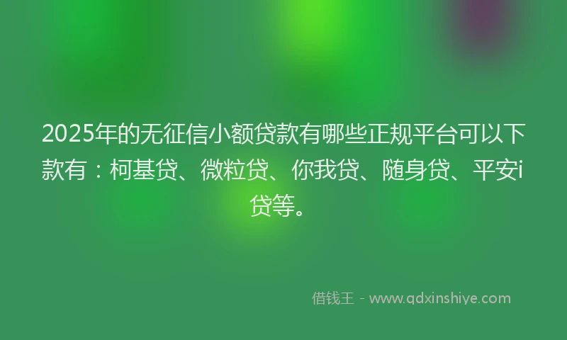 2025年的无征信小额贷款有哪些正规平台可以下款有：柯基贷、微粒贷、你我贷、随身贷、平安i贷等。