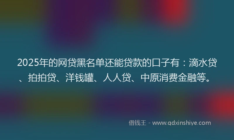 2025年的网贷黑名单还能贷款的口子有：滴水贷、拍拍贷、洋钱罐、人人贷、中原消费金融等。