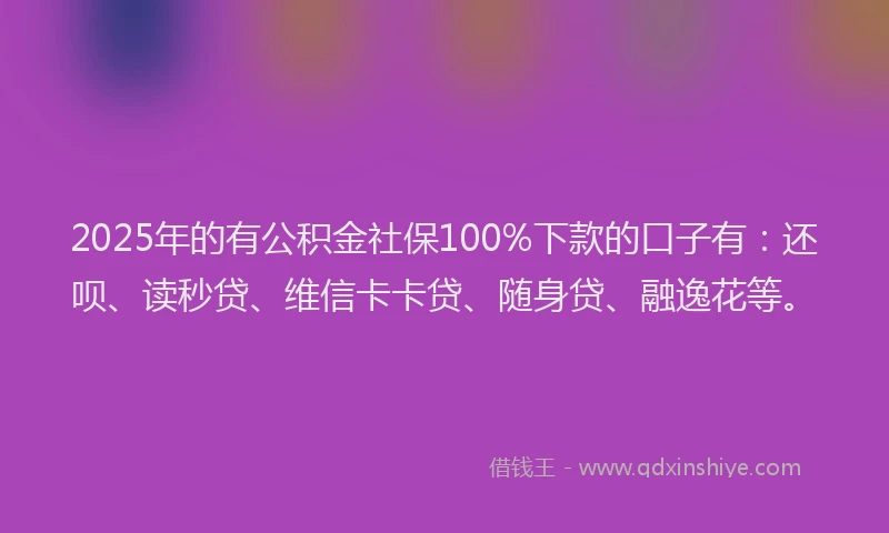 2025年的有公积金社保100%下款的口子有：还呗、读秒贷、维信卡卡贷、随身贷、融逸花等。