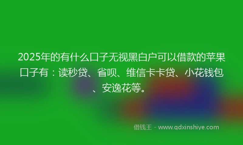 2025年的有什么口子无视黑白户可以借款的苹果口子有：读秒贷、省呗、维信卡卡贷、小花钱包、安逸花等。