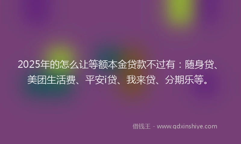 2025年的怎么让等额本金贷款不过有：随身贷、美团生活费、平安i贷、我来贷、分期乐等。