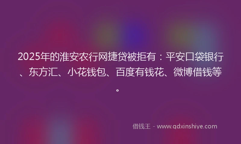 2025年的淮安农行网捷贷被拒有：平安口袋银行、东方汇、小花钱包、百度有钱花、微博借钱等。