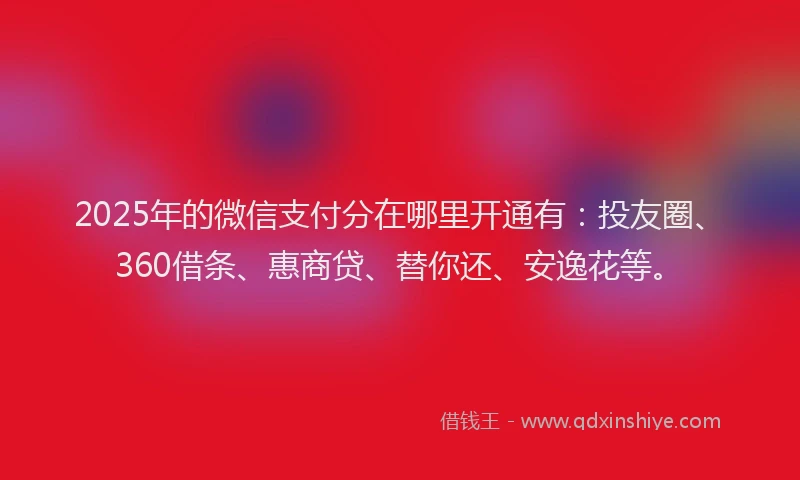2025年的微信支付分在哪里开通有：投友圈、360借条、惠商贷、替你还、安逸花等。