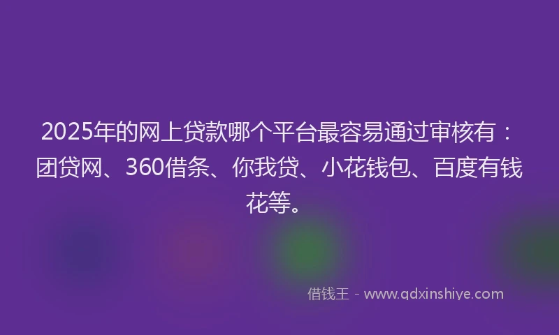 2025年的网上贷款哪个平台最容易通过审核有：团贷网、360借条、你我贷、小花钱包、百度有钱花等。