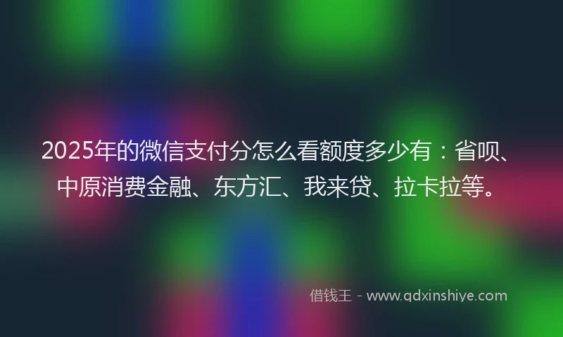 2025年的微信支付分怎么看额度多少有：省呗、中原消费金融、东方汇、我来贷、拉卡拉等。