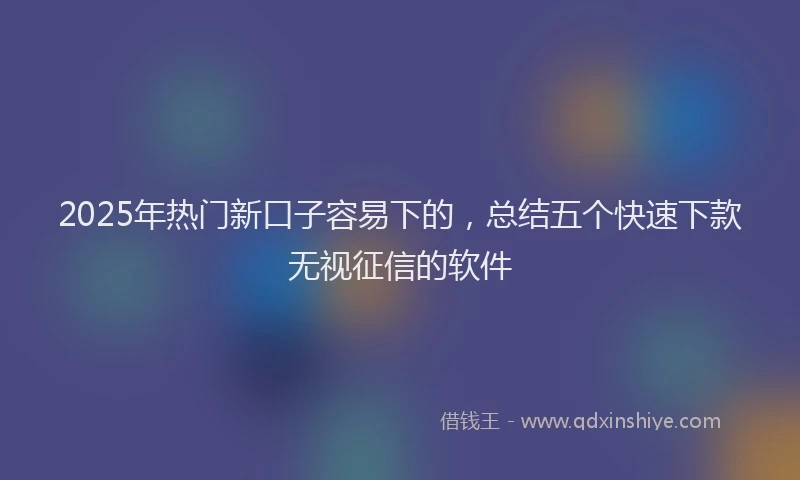 2025年热门新口子容易下的，总结五个快速下款无视征信的软件