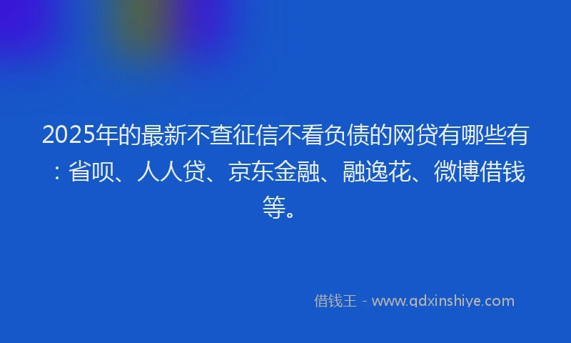 2025年的最新不查征信不看负债的网贷有哪些有：省呗、人人贷、京东金融、融逸花、微博借钱等。