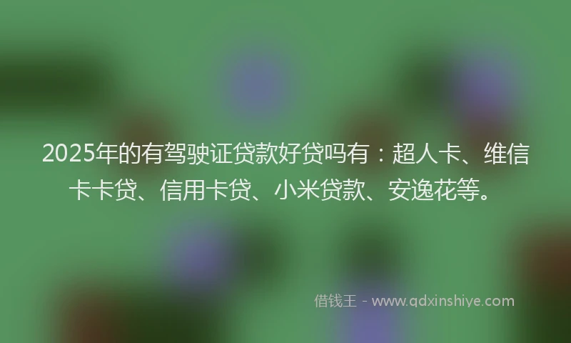 2025年的有驾驶证贷款好贷吗有：超人卡、维信卡卡贷、信用卡贷、小米贷款、安逸花等。