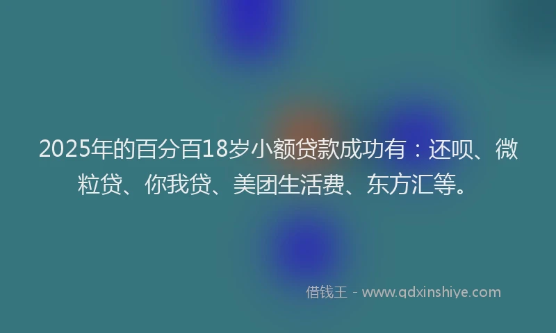 2025年的百分百18岁小额贷款成功有：还呗、微粒贷、你我贷、美团生活费、东方汇等。