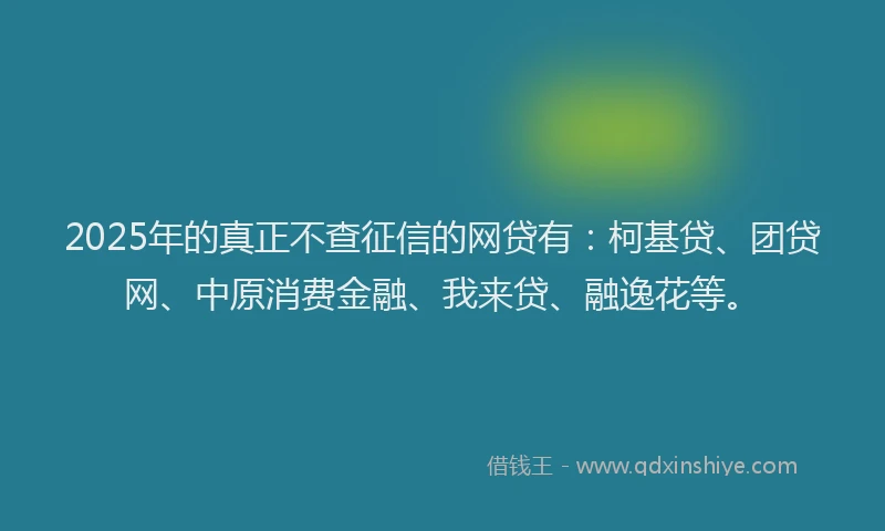 2025年的真正不查征信的网贷有：柯基贷、团贷网、中原消费金融、我来贷、融逸花等。