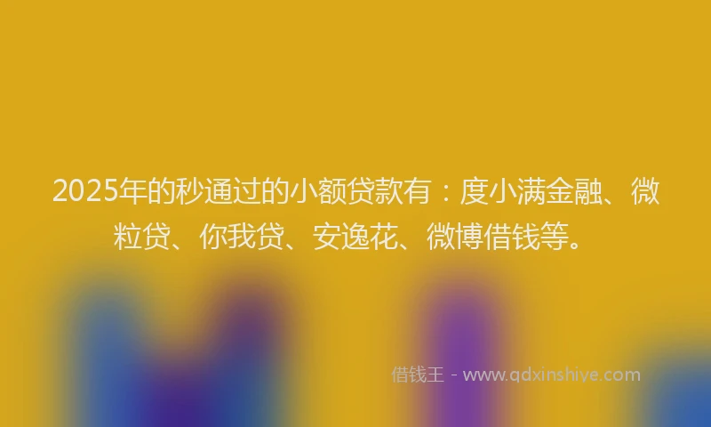 2025年的秒通过的小额贷款有：度小满金融、微粒贷、你我贷、安逸花、微博借钱等。