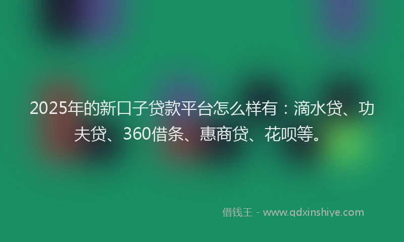 2025年的新口子贷款平台怎么样有：滴水贷、功夫贷、360借条、惠商贷、花呗等。