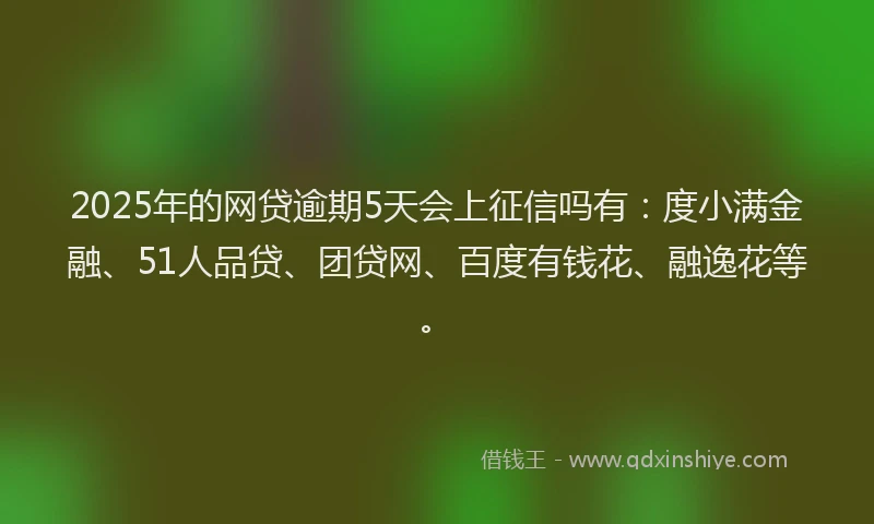 2025年的网贷逾期5天会上征信吗有：度小满金融、51人品贷、团贷网、百度有钱花、融逸花等。