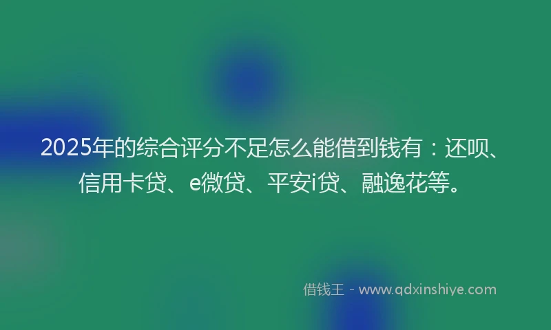 2025年的综合评分不足怎么能借到钱有：还呗、信用卡贷、e微贷、平安i贷、融逸花等。