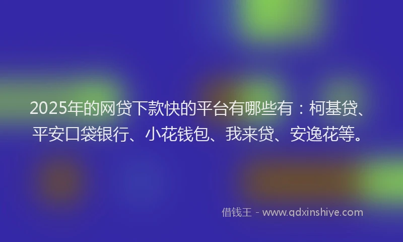 2025年的网贷下款快的平台有哪些有：柯基贷、平安口袋银行、小花钱包、我来贷、安逸花等。