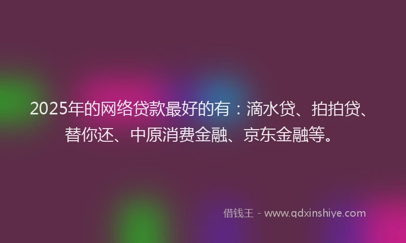 2025年的网络贷款最好的有：滴水贷、拍拍贷、替你还、中原消费金融、京东金融等。