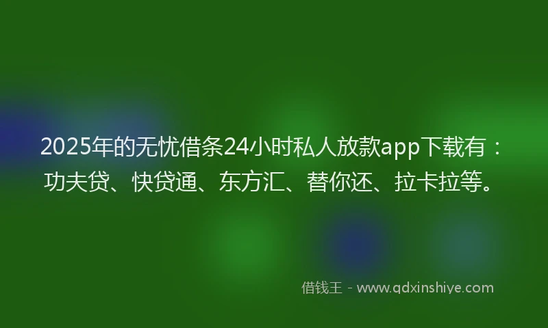 2025年的无忧借条24小时私人放款app下载有：功夫贷、快贷通、东方汇、替你还、拉卡拉等。