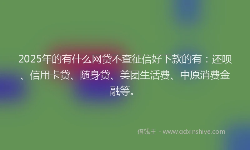 2025年的有什么网贷不查征信好下款的有：还呗、信用卡贷、随身贷、美团生活费、中原消费金融等。