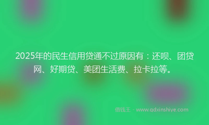 2025年的民生信用贷通不过原因有：还呗、团贷网、好期贷、美团生活费、拉卡拉等。