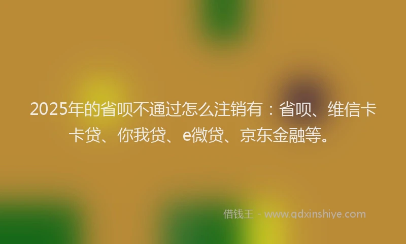 2025年的省呗不通过怎么注销有：省呗、维信卡卡贷、你我贷、e微贷、京东金融等。