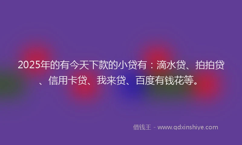 2025年的有今天下款的小贷有：滴水贷、拍拍贷、信用卡贷、我来贷、百度有钱花等。