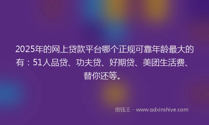2025年的网上贷款平台哪个正规可靠年龄最大的有：51人品贷、功夫贷、好期贷、美团生活费、替你还等。