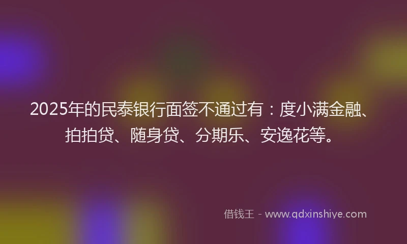 2025年的民泰银行面签不通过有：度小满金融、拍拍贷、随身贷、分期乐、安逸花等。