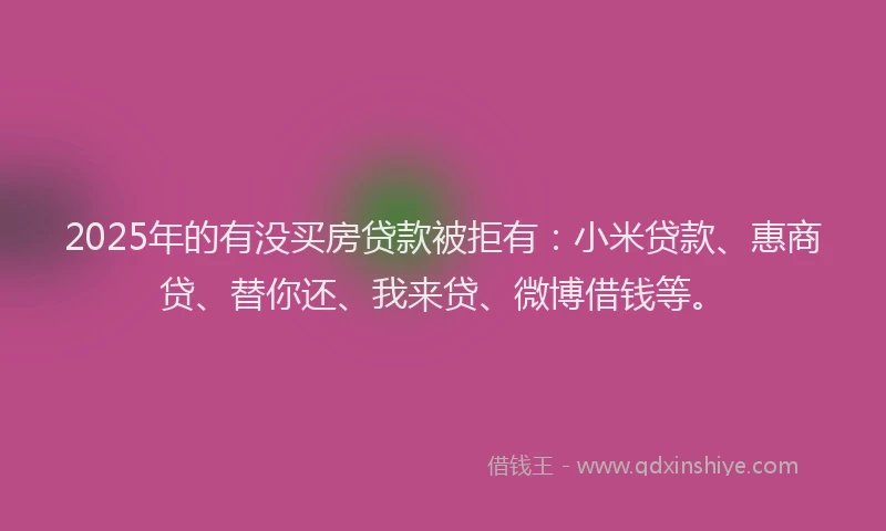 2025年的有没买房贷款被拒有：小米贷款、惠商贷、替你还、我来贷、微博借钱等。