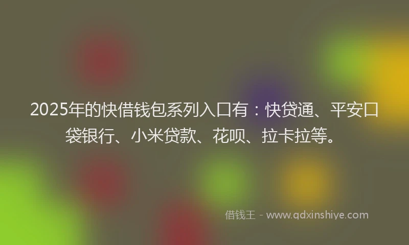 2025年的快借钱包系列入口有：快贷通、平安口袋银行、小米贷款、花呗、拉卡拉等。