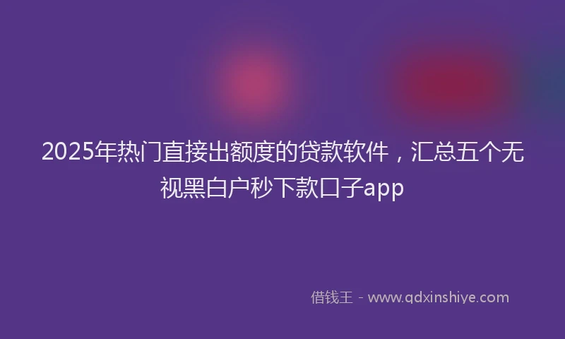 2025年热门直接出额度的贷款软件，汇总五个无视黑白户秒下款口子app